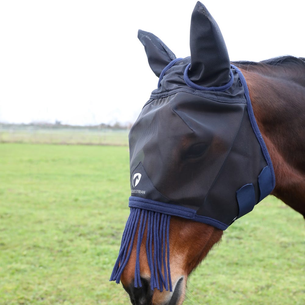 Hy Equestrian Mesh Half Mask with Ears and Fringe image 3