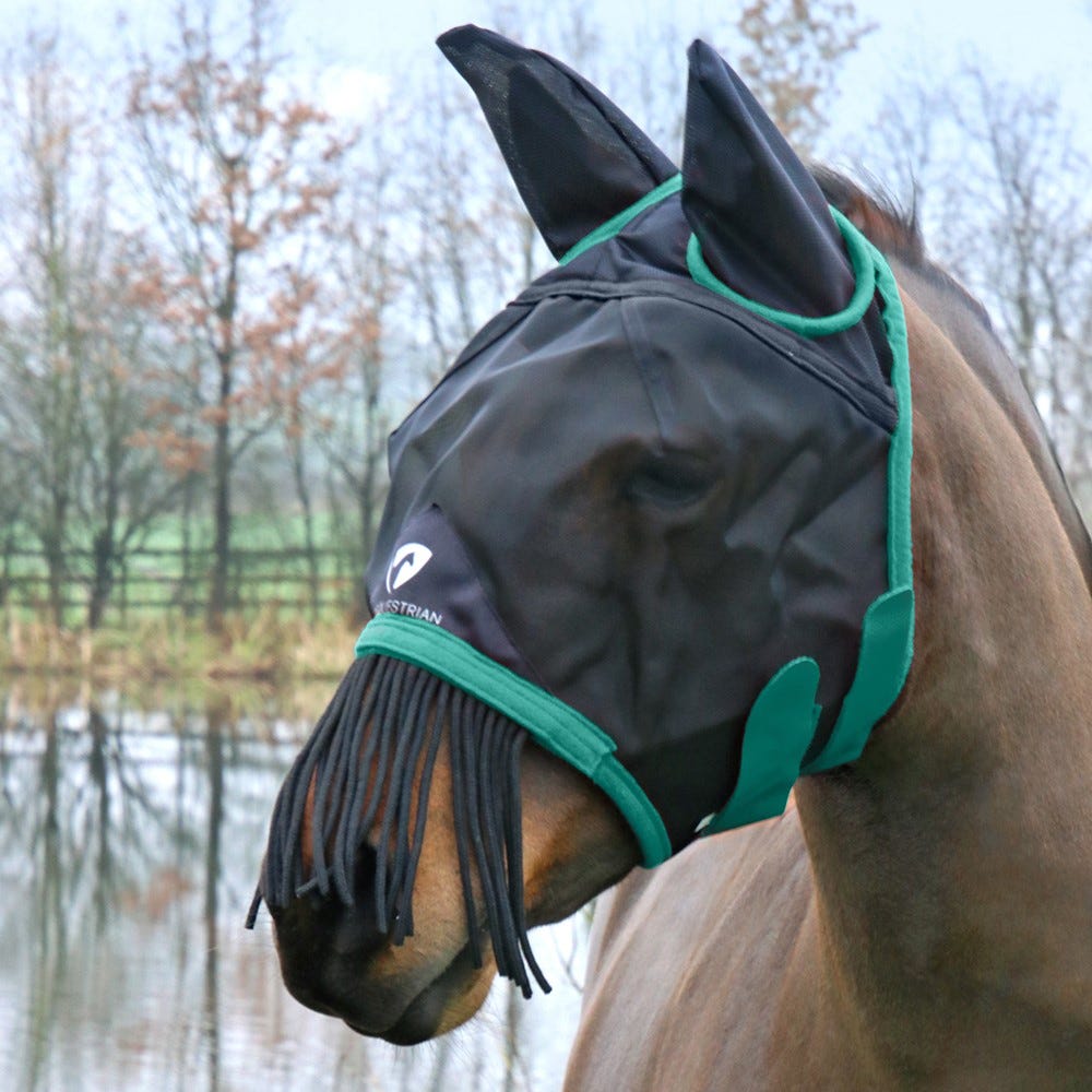 Hy Equestrian Mesh Half Mask with Ears and Fringe image 1