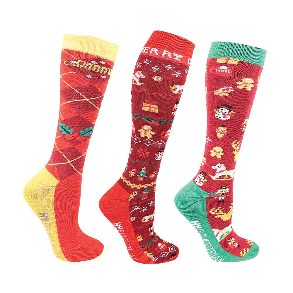 Hy Equestrian Christmas Cross Stitch Socks (Pack of 3) image 1