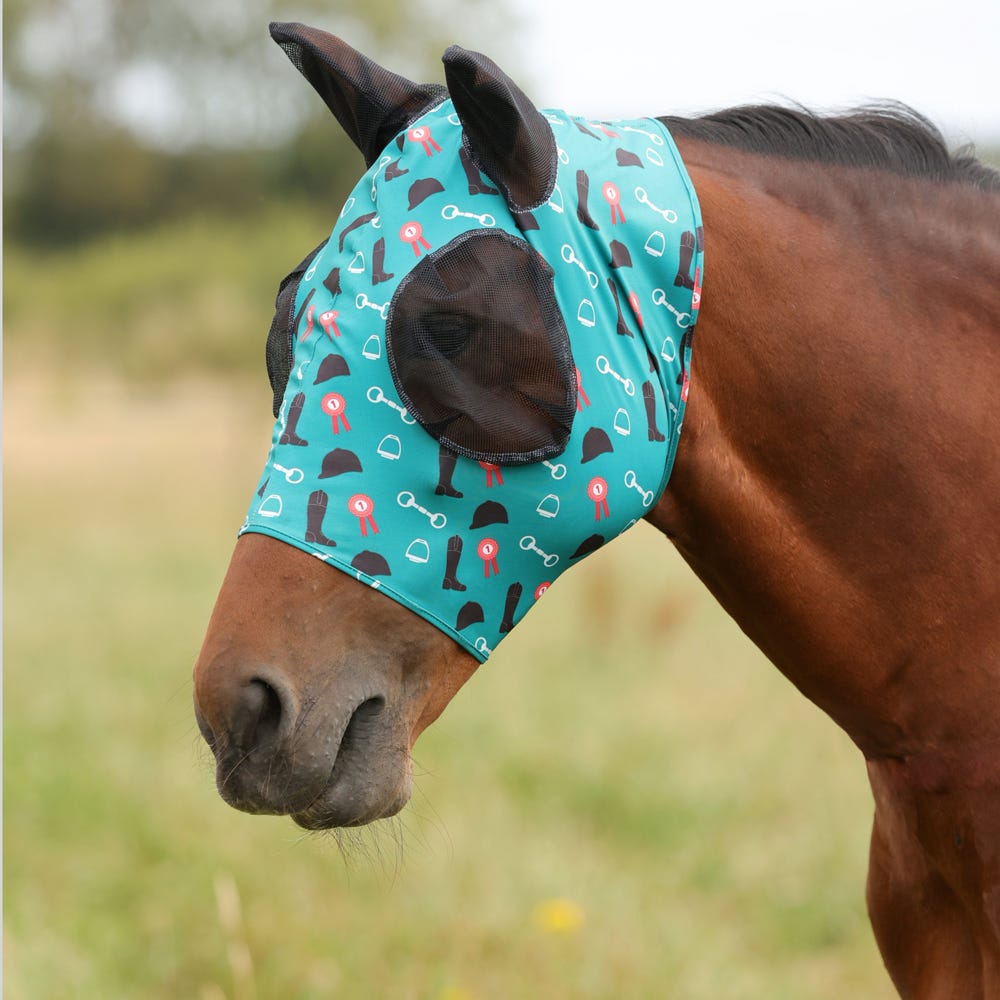 Hy Equestrian Lycra Boot &amp; Bit Print Fly Mask image 1