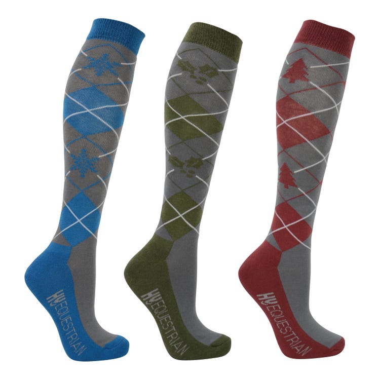 Hy Equestrian Christmas Argyle Socks (Pack of 3) image 1