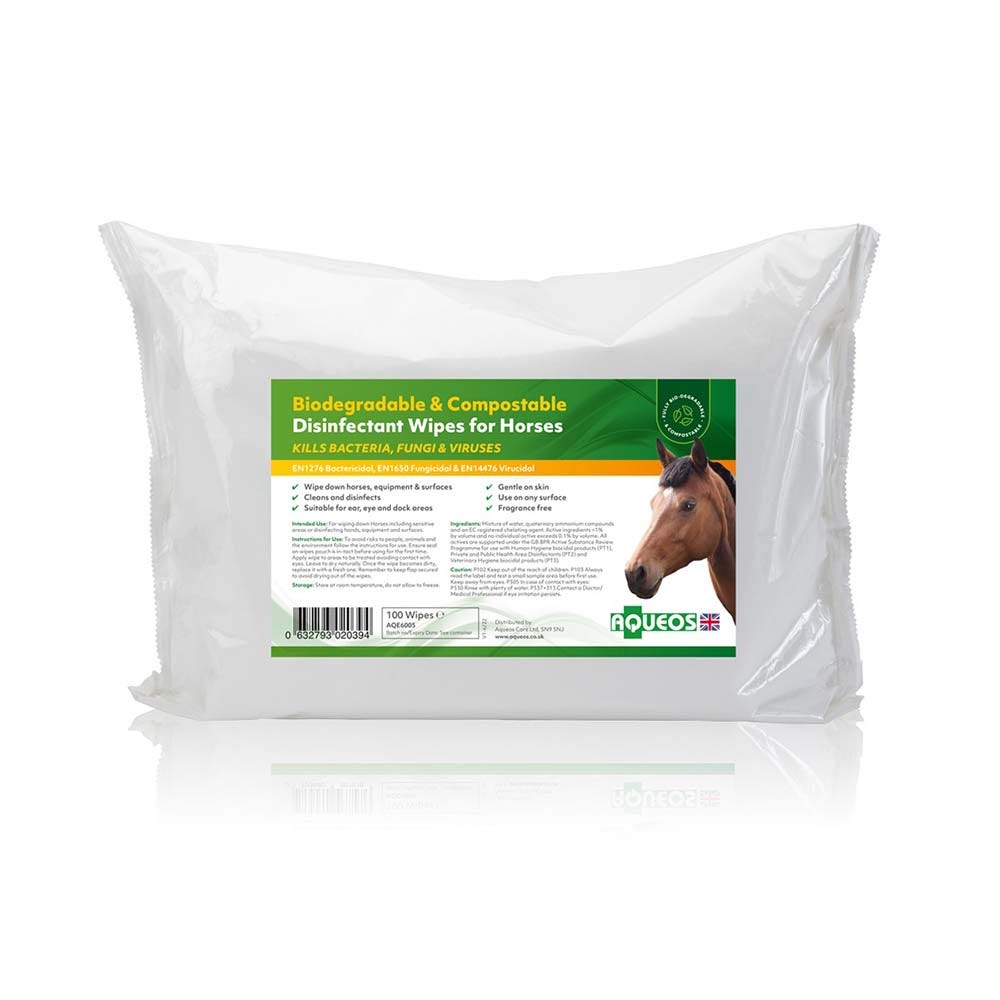 Aqueos Bio-Degradable &amp; Compostible Disinfectant Horse Wipes image 1