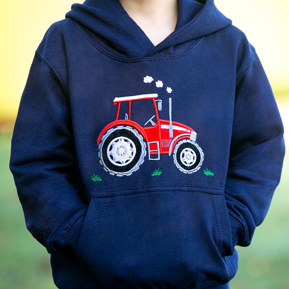 British Country Collection Big Red Tractor Childrens Applique Hoodie image 2