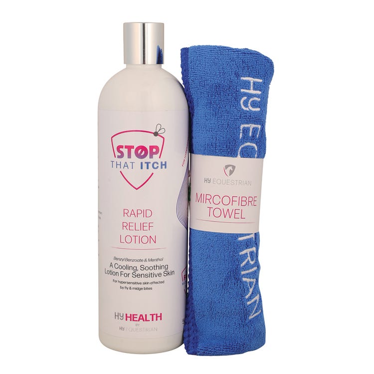 HyHEALTH STOP THAT ITCH! Rapid Relief Lotion with Microfibre Towel by Hy Equestrian image 1