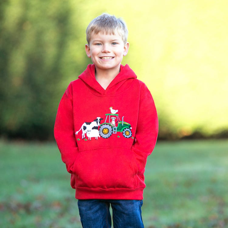 British Country Collection Farmyard Childrens Applique Hoodie image 1