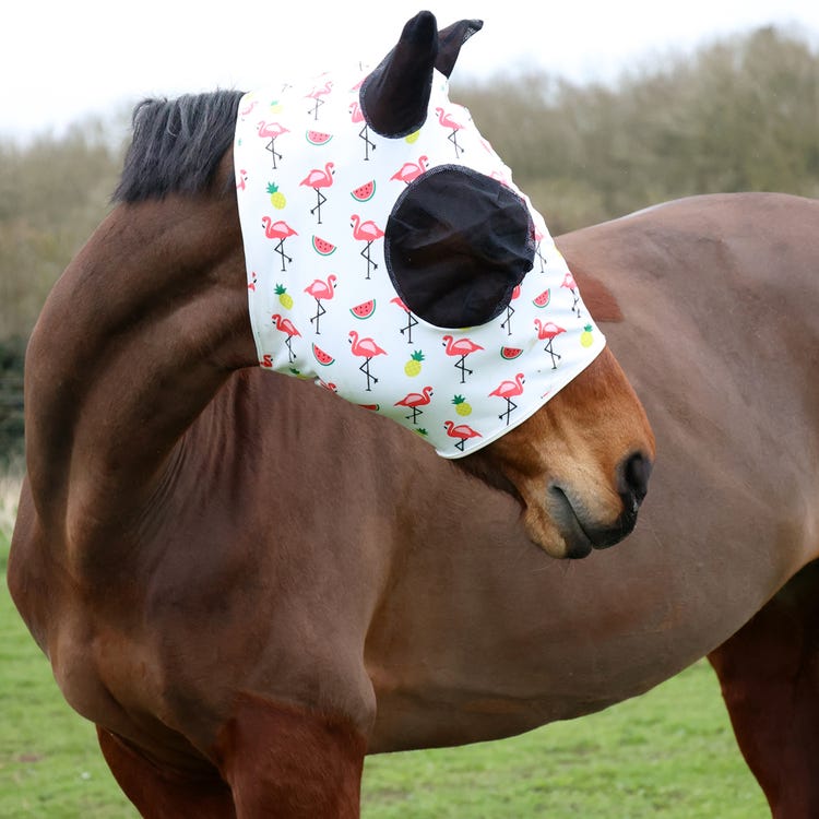 Hy Equestrian Lycra Flamingo Print Fly Mask image 1