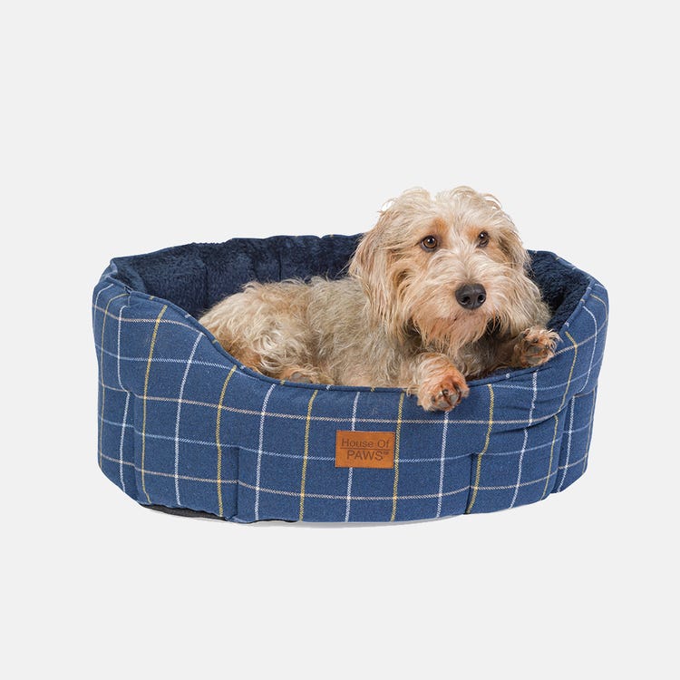 House of Paws Check Tweed Oval Snuggle Bed image 1